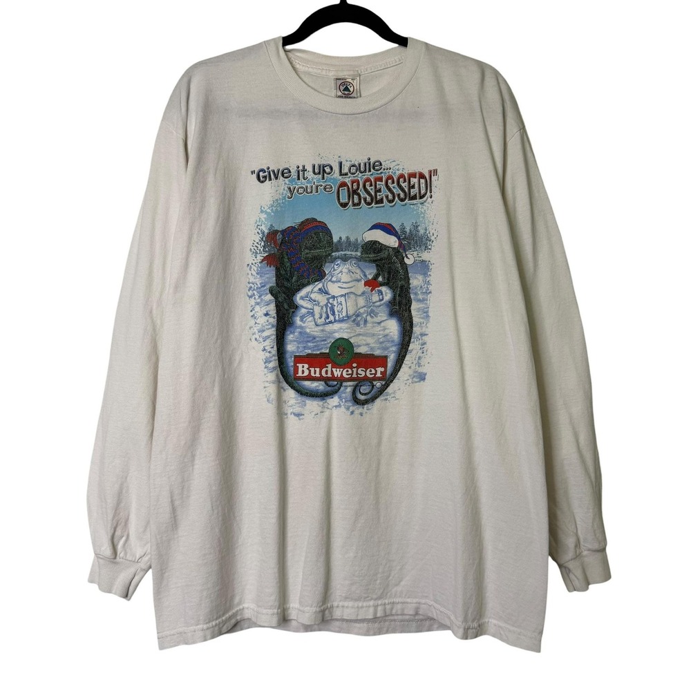 Vintage 90s Budweiser Beer Shirt Size Large King Of Beers Lizard Promo B1611